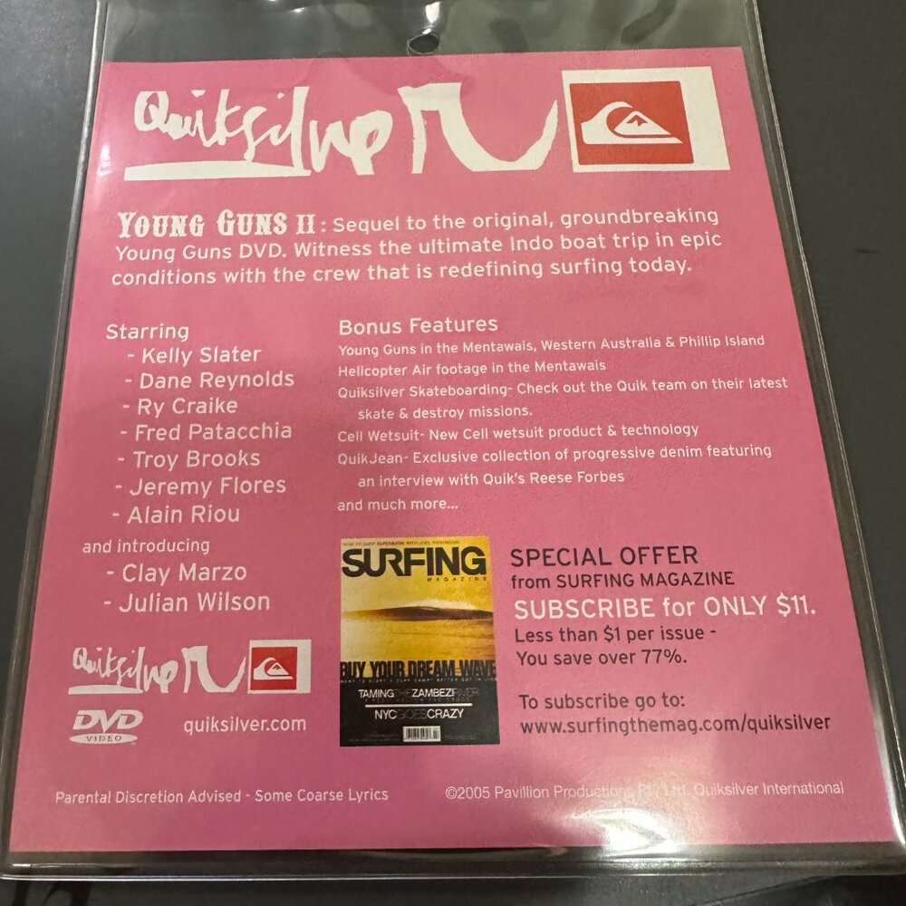 Quicksilver Young Guns II DVD 2005 Kelly Slater Dane Reynolds Alain Riou - Picture 2 of 2